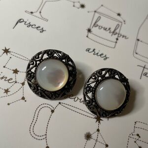 Elegant Sterling Silver and White Earrings round filigree statement